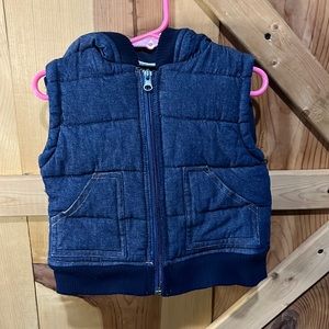 B.t kids denim puffy vest with hood size24 month with pockets